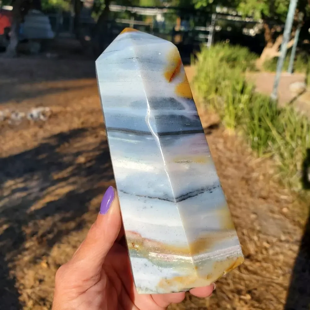 Ocean Jasper Blue Yellow Banded Masterpiece Tower Crystal 793 grams
